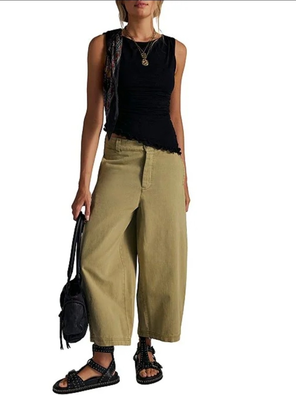 NWT Free People We The Free Laydown Chino Trousers Wide Leg Pants Aloe Green 6